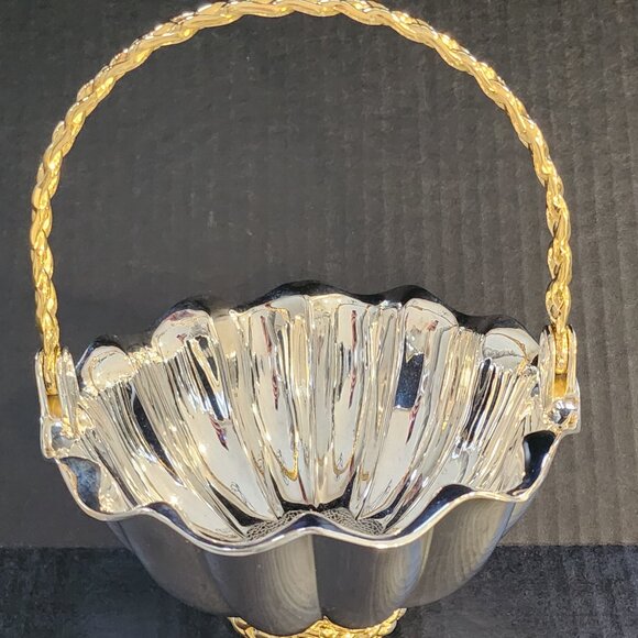 International Silver Company Silver Plated Table Serving Basket With Gold Accent - Picture 5 of 9